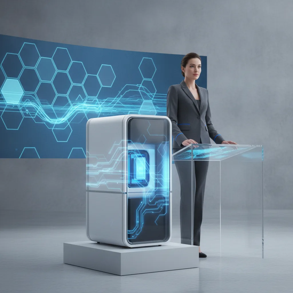 Clean tech-forward editorial style, confident and innovative mood,